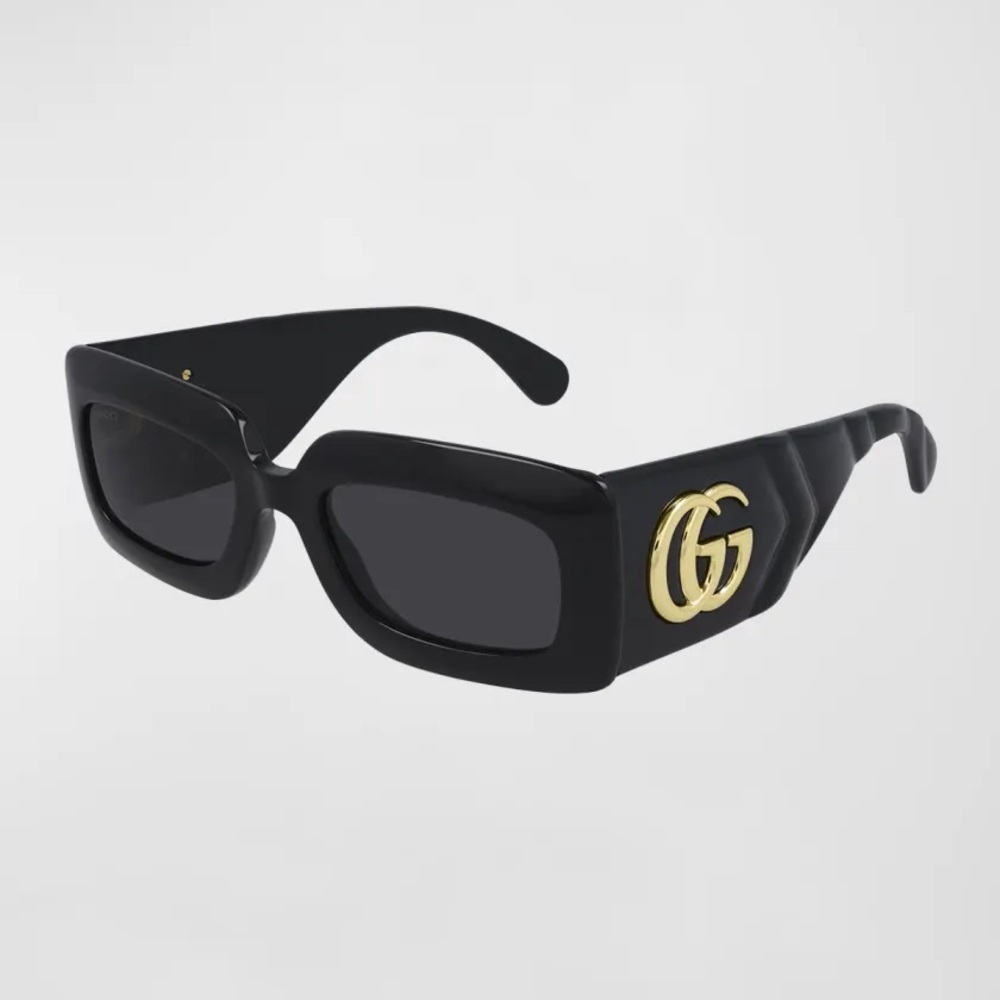 Gucci Rectangular Black Sunglasses with Gold Logo